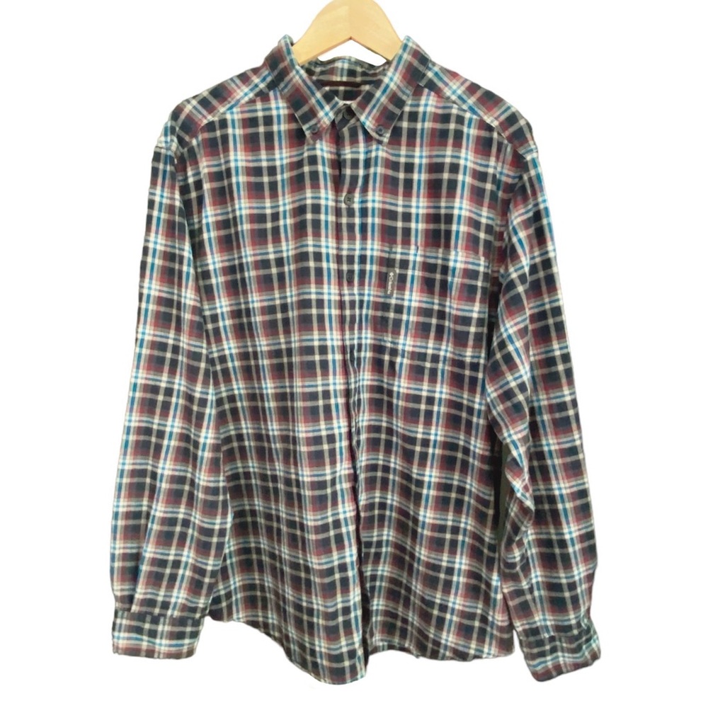 Columbia Large Men’s Long Sleeve Button Down Shirt Plaid Gray Blue Red